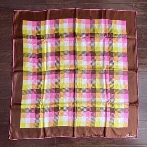 Burmel 27% silk scarf Wrap Square 27 Inches Pink Brown Green Made In Japan